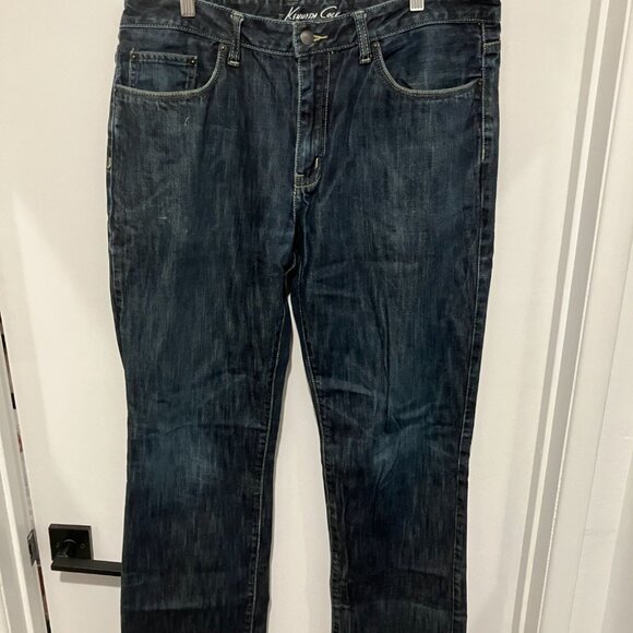 Kenneth Cole Men's Straight Leg Dark Wash Jeans, Blue, Size 36x34 - Picture 1 of 4
